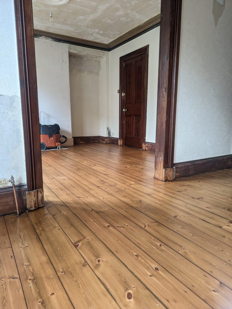 Pine wooden flooring sanded and refinished in Ulverston, Cumbria