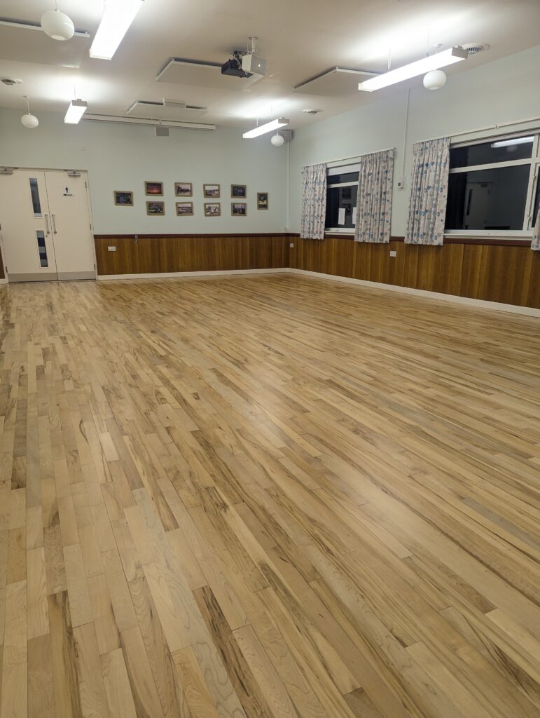 Community hall wood floor sanded and lacquered in Gleaston, Cumbria 