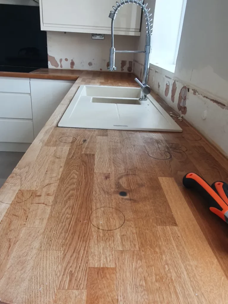 wooden worktop sanding before restoration