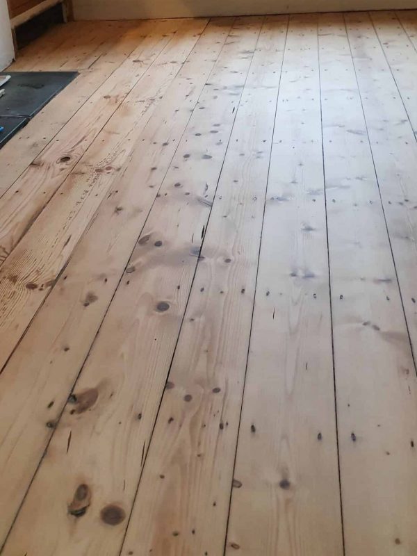 floorboards sanded and ready to be varnished with Loba Invisible lacquer